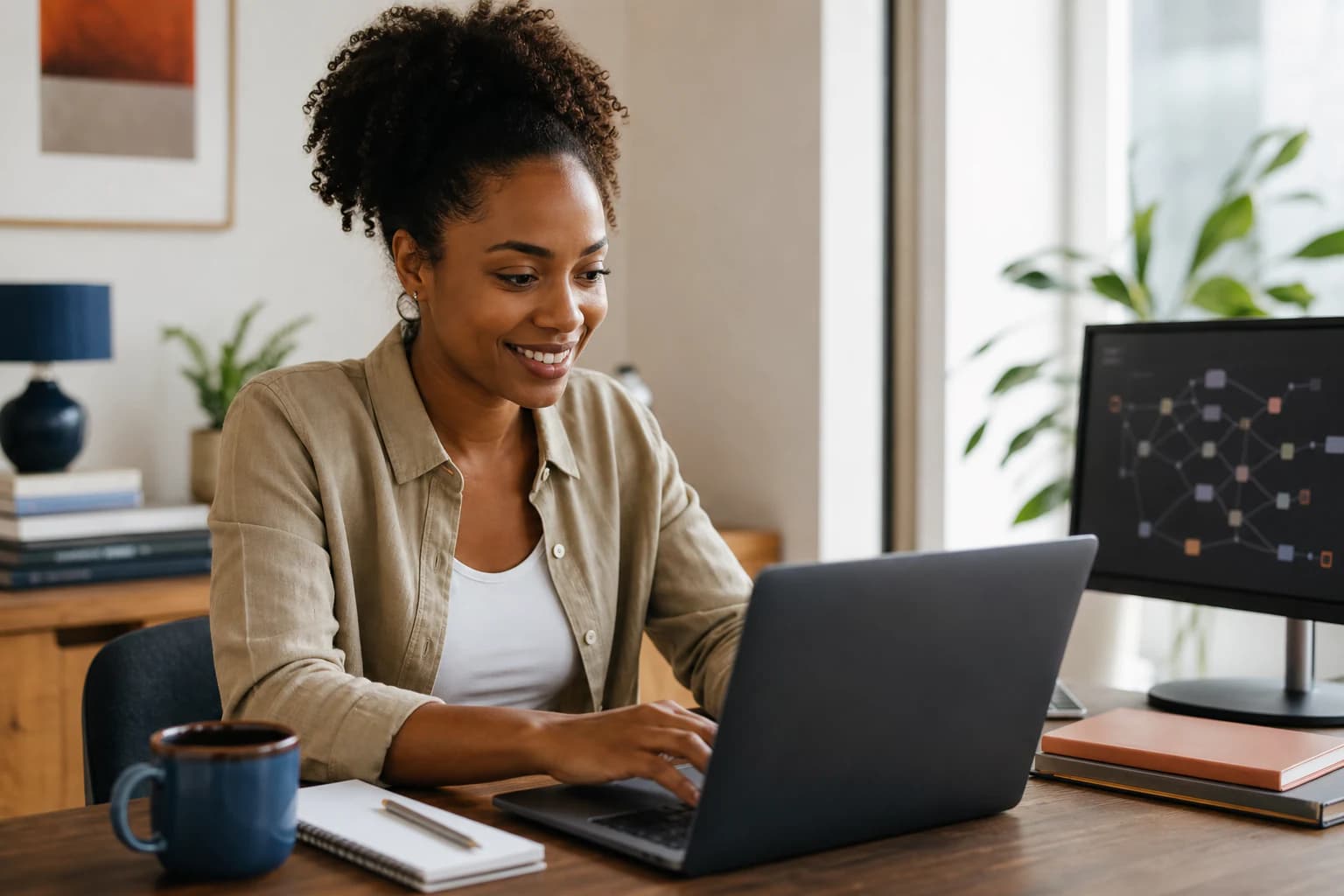 A learner designing an AI agent workflow on her computer