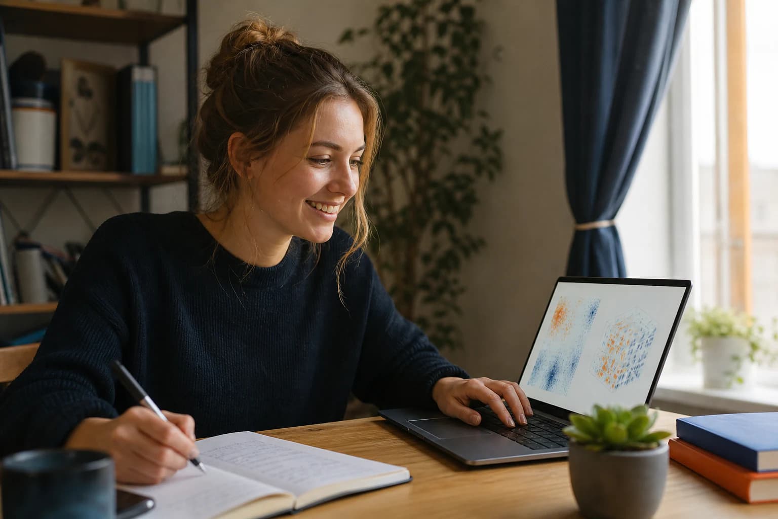 A learner preparing for a machine learning certification on her computer